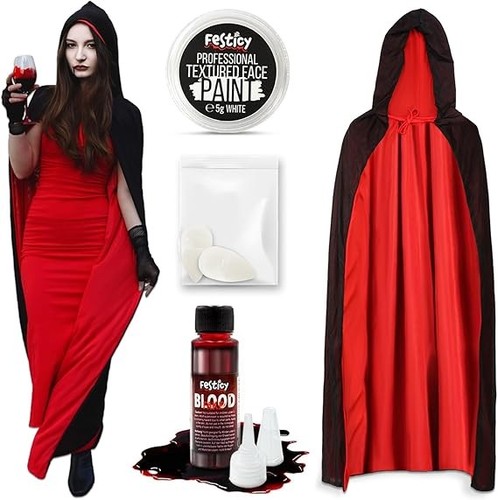 Vampir umhang schminke set - vampir,